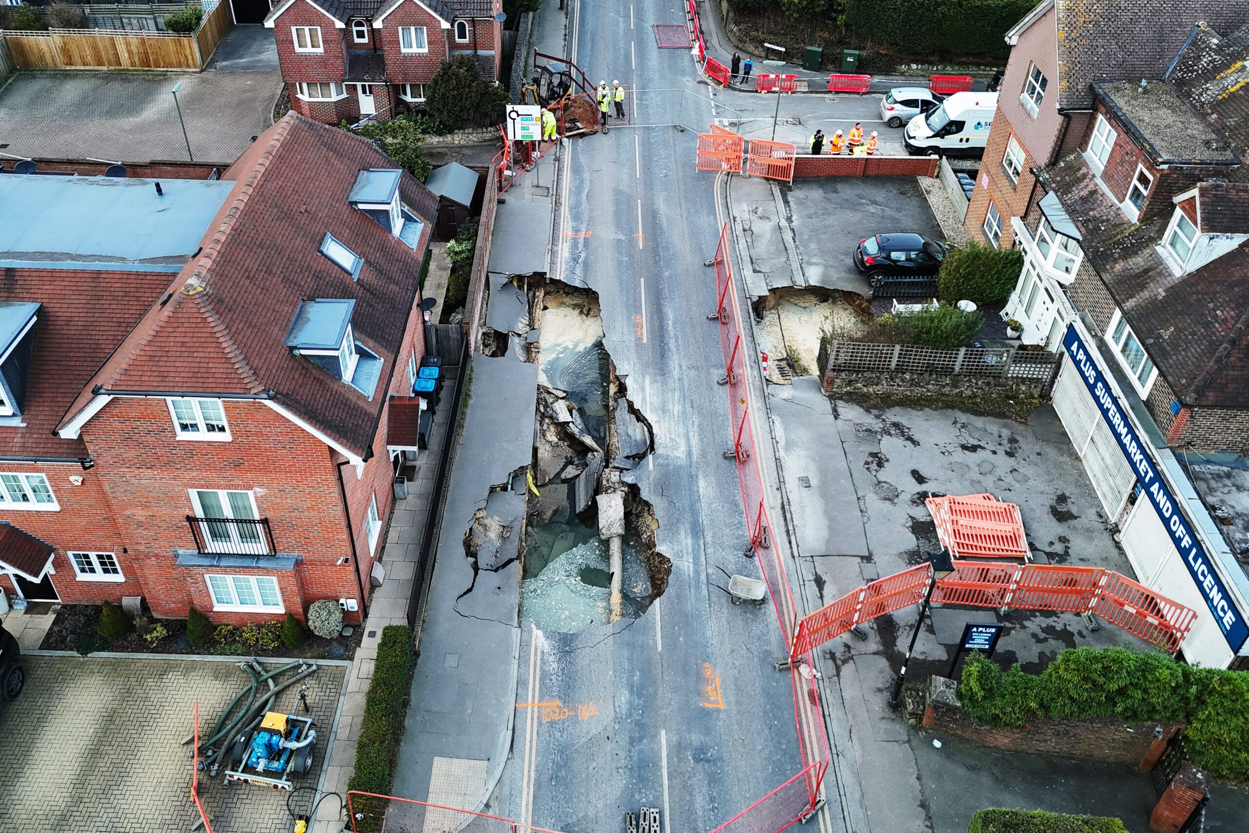 A total of 30 households were evacuated after a sinkhole appeared in Godstone, Surrey, in February