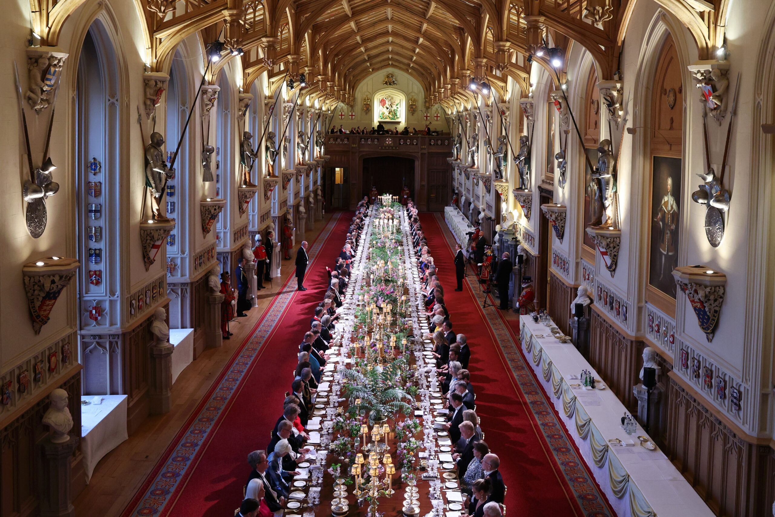 The 50 metre table seating 160 guests will run the entire length of the room and be decorated with porcelain and silver-gilt from the Royal Collection