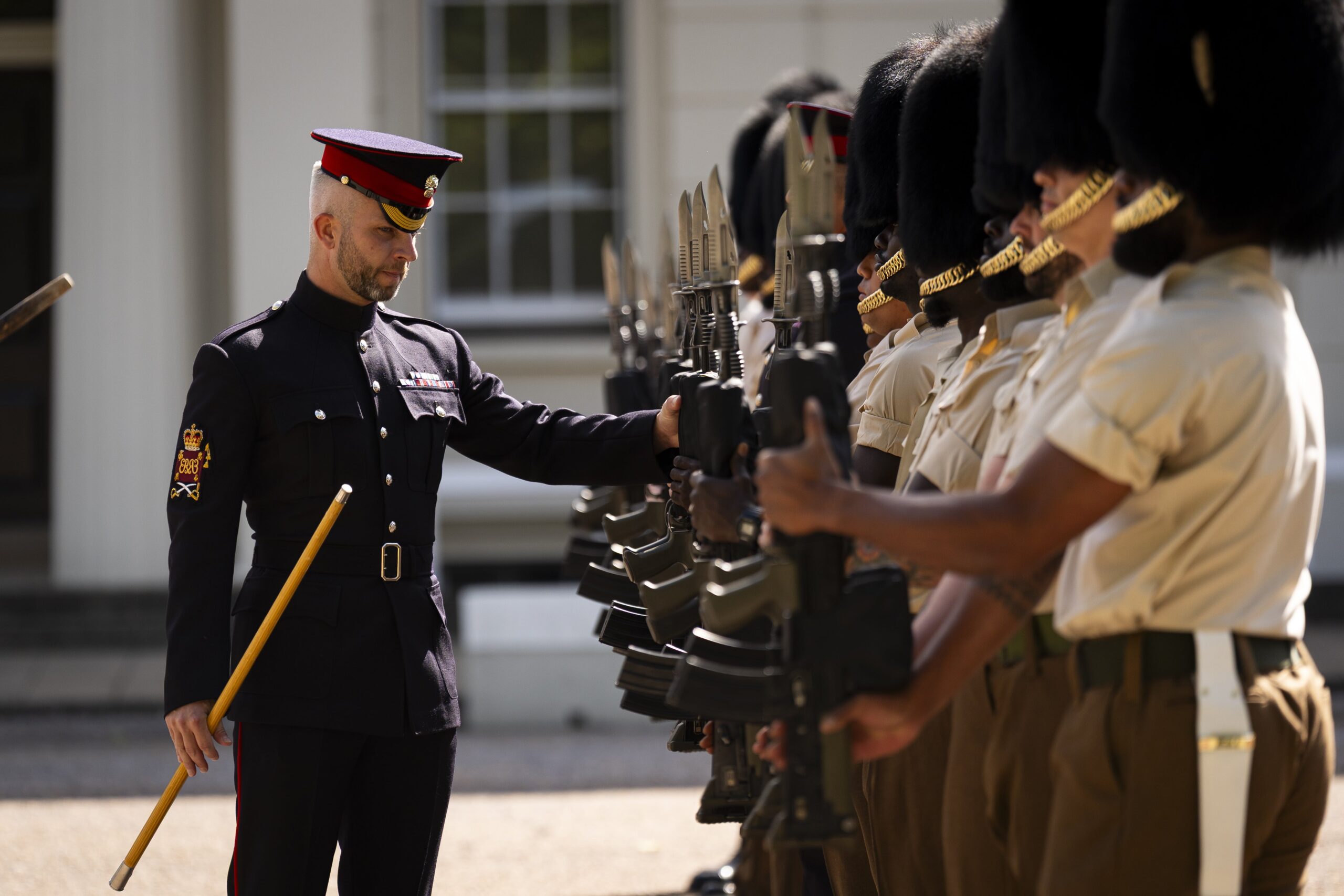 Members of the Grenadier Guards, Coldstream Guards, Scots Guards and military bands from the Army and Royal Air Force rehearse ahead of the state visit by US President Donald Trump and First Lady Melania Trump (Aaron Chown/PA)