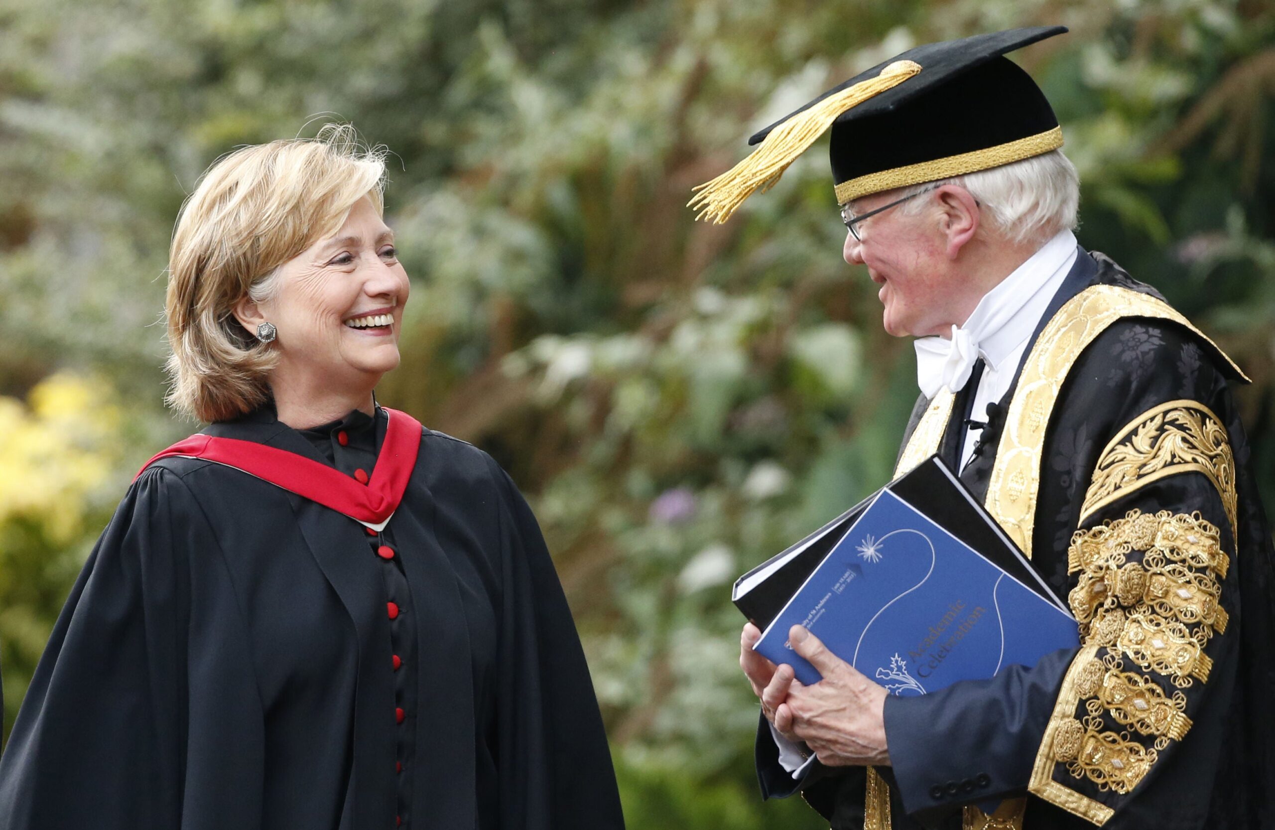 Hillary Clinton was given an honorary degree at the University of St Andrews when Lord Campbell was its chancellor in 2013 (PA)
