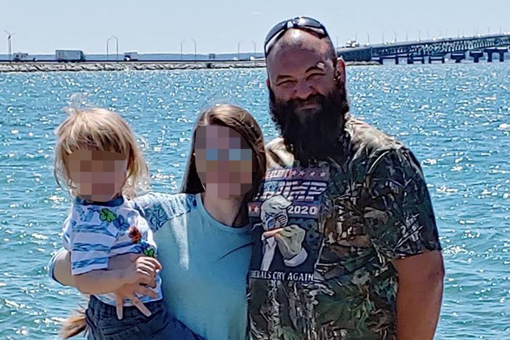 Thomas Jacob Sanford, 40, shown wearing a Donald Trump t-shirt bearing the slogan ‘Make Liberals Cry Again’
