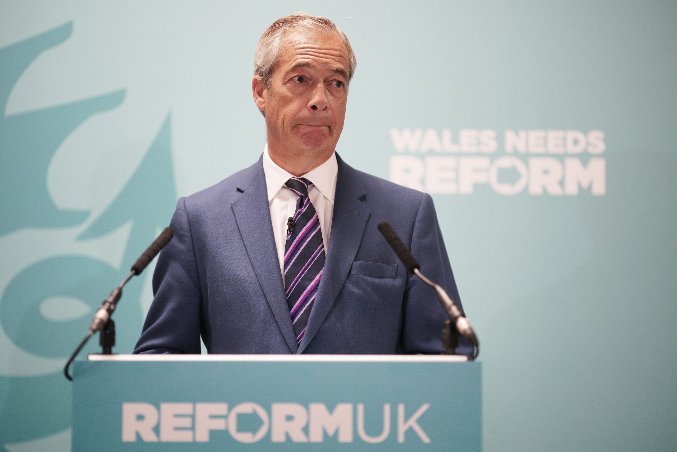 Reform UK leader Nigel Farage during a press conference in Caerphilly (Ben Birchall/PA)