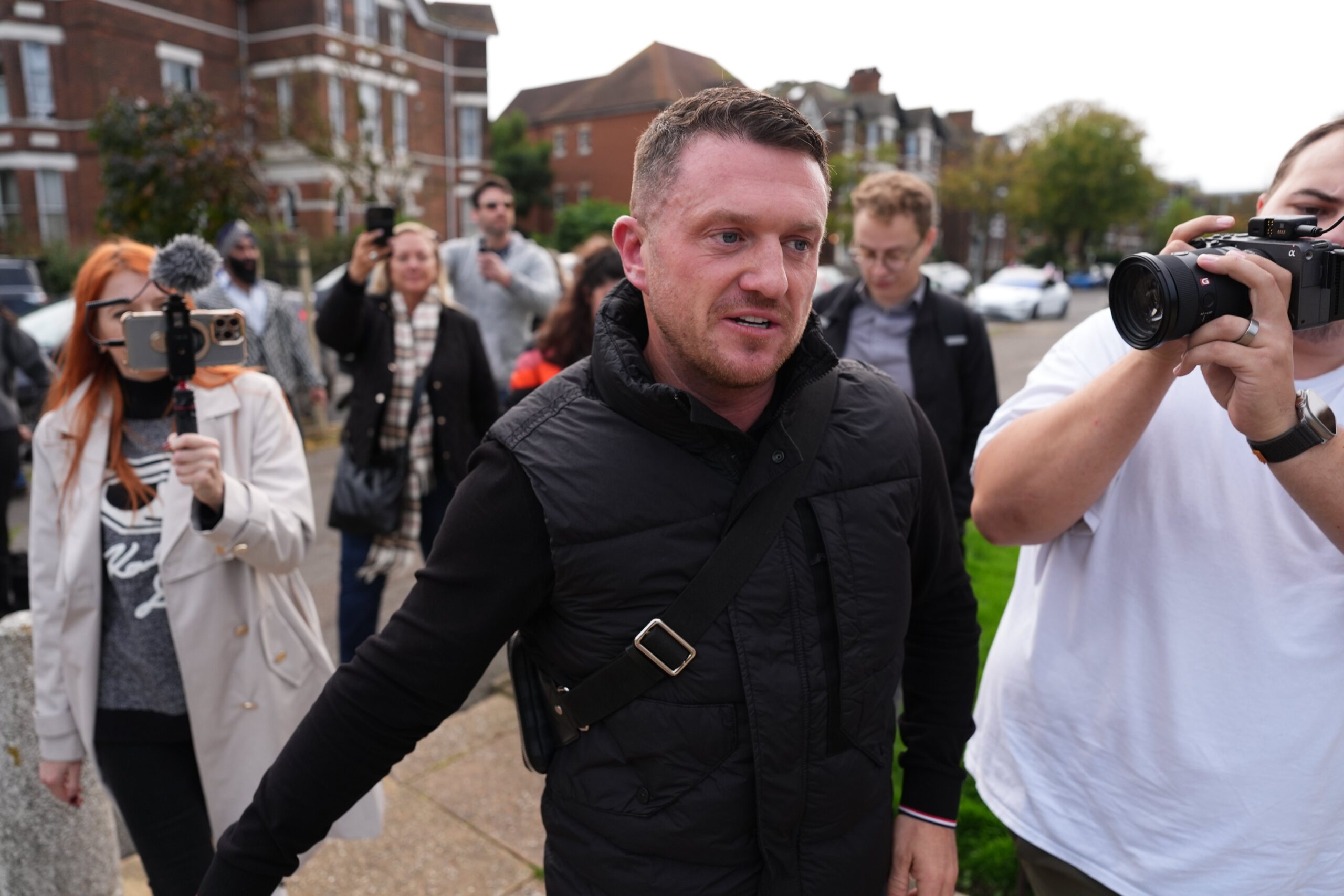 Tommy Robinson outside Folkestone Police Station in October 2024