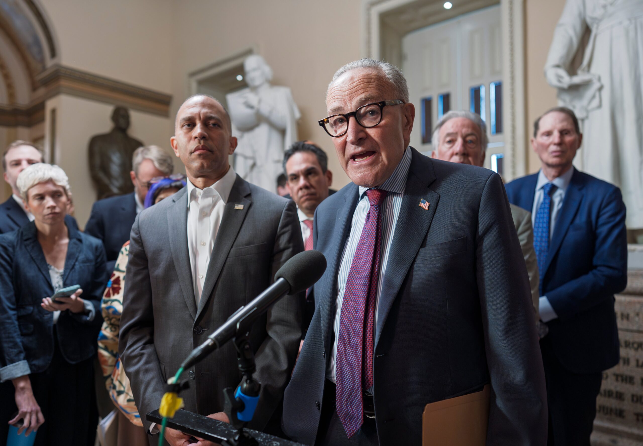 President Donald Trump canceled a meeting between himself and Democratic House and Senate leaders Hakeem Jeffries and Chuck Schumer