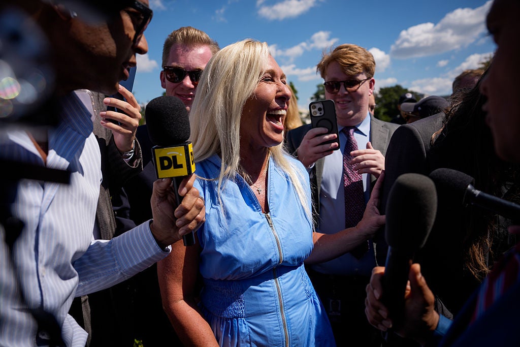 Marjorie Taylor Greene spoke to reporters after meeting with survivors of Jeffrey Epstein and Ghislaine Maxwell on Wednesday