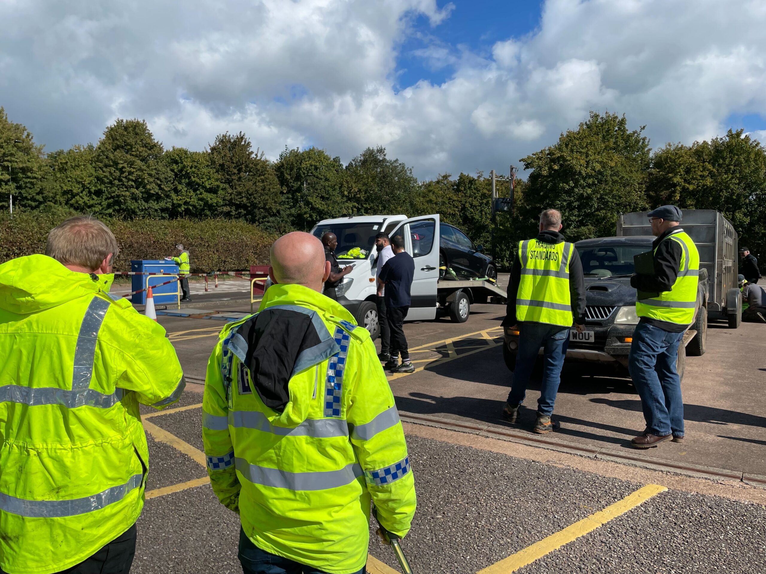 At a weighbridge facility site near Tiverton, officers linked up with the drone team pull vehicles over for checks