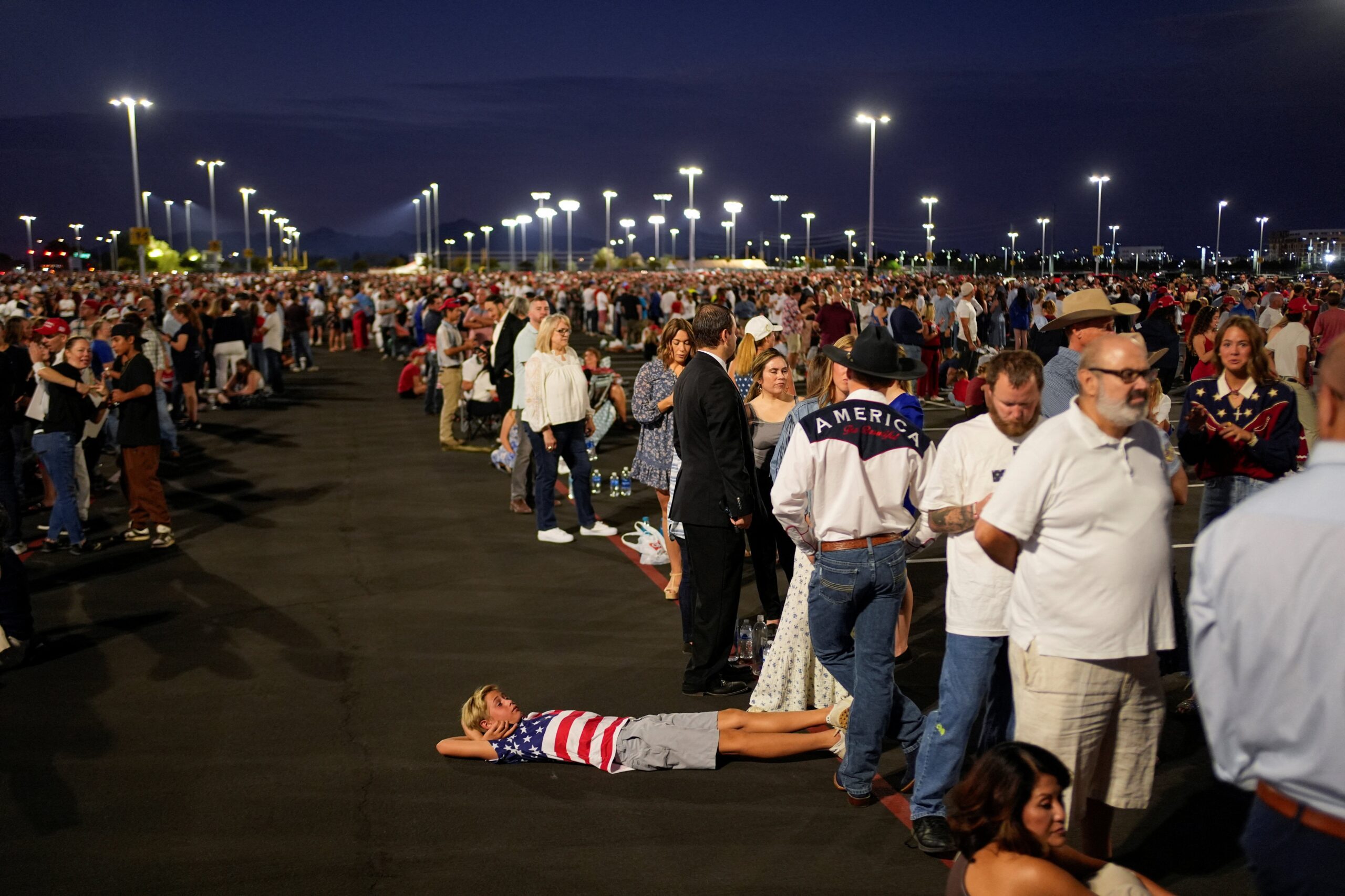 Crowds queue up outside the stadium before dawn