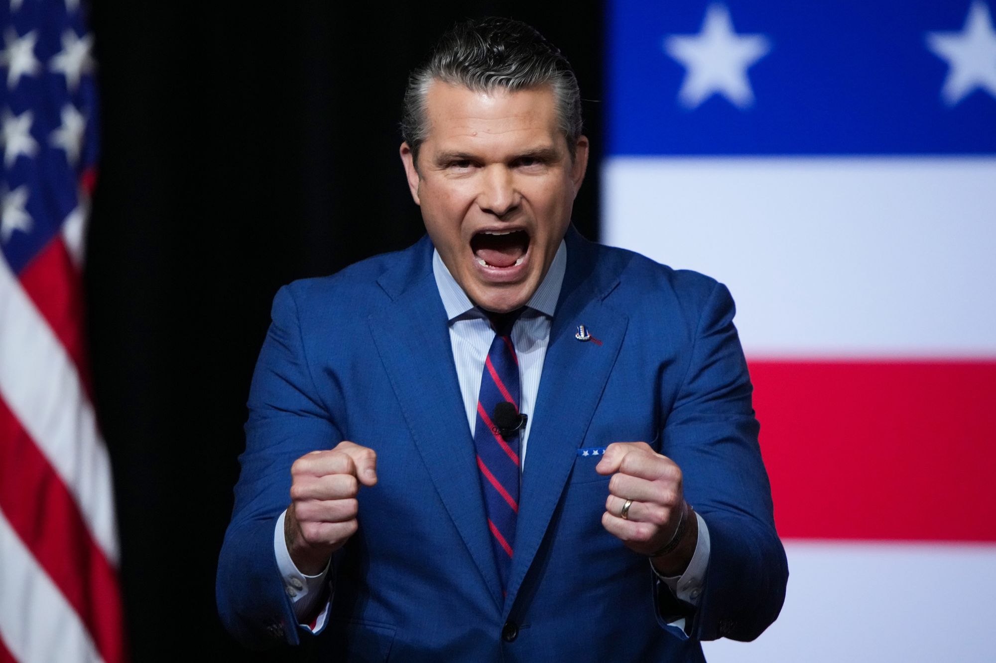 Secretary of War Pete Hegseth urges all of the nation’s senior military leaders to ‘highest male standard’ at Marine Corps Base Quantico on September 30, 2025 in Quantico, Virginia.