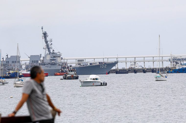 PANAMA CITY, PANAMA - SEPTEMBER 02: The USS Sampson (DDG 102), a U.S. Navy missile destroyer, docks at the Amador International Cruise Terminal in Panama City, Panama, on September 02, 2025. The deployment comes amid a broader U.S. naval presence in Latin American and Caribbean waters following President Donald Trump's order last month to take action against Latin American drug cartels, which he has labeled as terrorist organizations. The announcement heightens regional tensions, particularly with Venezuela, whose president, Nicolas Maduro, the U.S. accuses of links to at least two cartels: El Tren de Aragua and Los Soles. (Photo by Daniel Gonzalez/Anadolu via Getty Images)