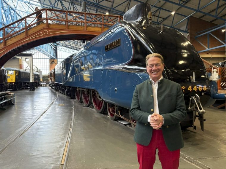 TX DATE:,TX WEEK:,EMBARGOED UNTIL: 00:00:00,DESCRIPTION:Michael Portillo in front of the Mallard at the National Railway Museum in York.,COPYRIGHT:Naked West/Fremantle,CREDIT LINE:BBC/Naked West/Fremantle
