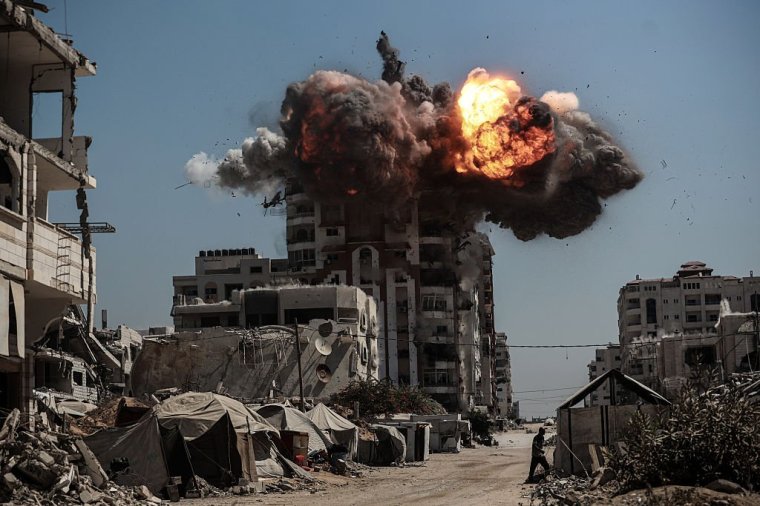 GAZA CITY, GAZA - SEPTEMBER 14: Smoke rises following Israeli airstrikes that hit and destroyed multiple buildings and high-rise towers in Gaza City, Gaza on September 14, 2025. (Photo by Abdalhkem Abu Riash/Anadolu via Getty Images)