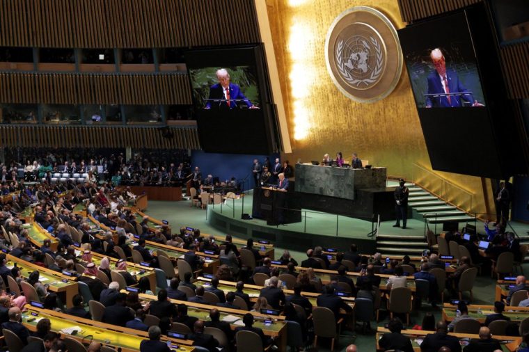 NEW YORK, NEW YORK - SEPTEMBER 23: A general view as U.S. President Donald Trump speaks during the 80th session of the UN???s General Assembly (UNGA) at the United Nations headquarters on September 23, 2025 in New York City. World leaders convened for the 80th Session of UNGA, with this year???s theme for the annual global meeting being ???Better together: 80 years and more for peace, development and human rights.??? (Photo by Chip Somodevilla/Getty Images)