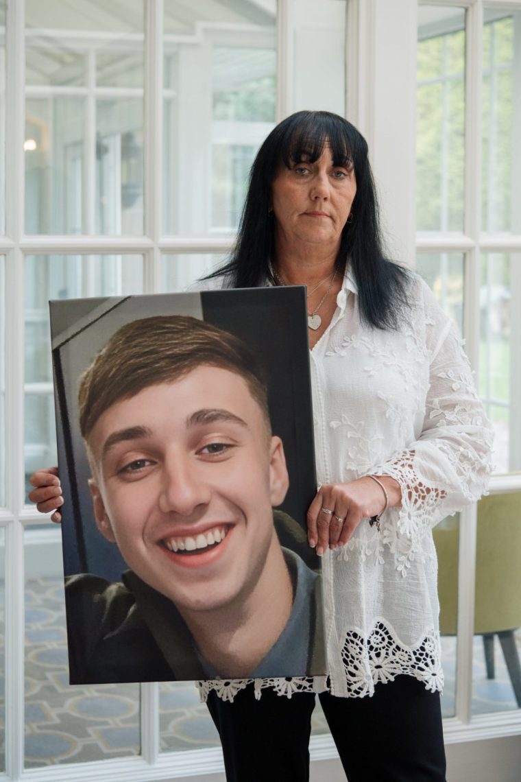 Debbie Duncan holding photo of Jay The Disappearance of Jay Slater TV still Channel 4