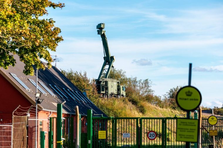 A mobile radar installation is seen at the Danish military site on Amager, Pionegaarden, near the village of Dragoer and on the coast of Oresund, the sea between Denmark and Sweden, on Friday, Sept. 26, 2025. (Steven Knap/Ritzau Scanpix via AP)