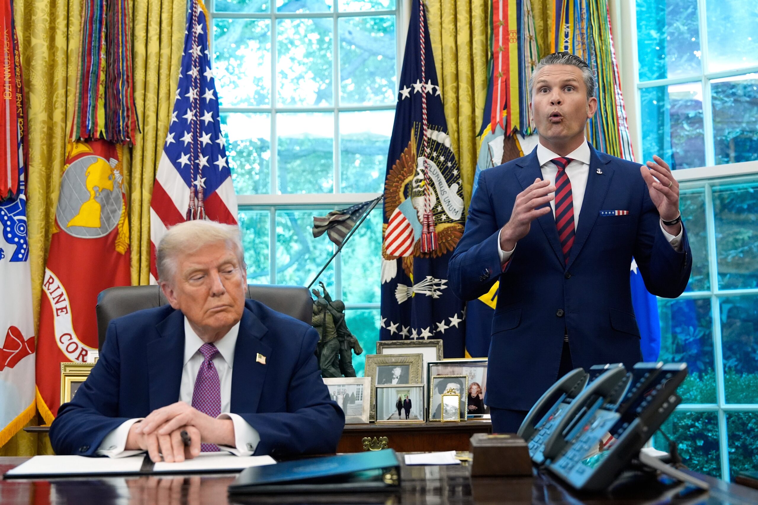 Donald Trump is set to attent Pete Hegseth’s speech in Virginia, which is pulling top brass in from postings around the world for remarks on a ‘warrior ethos’