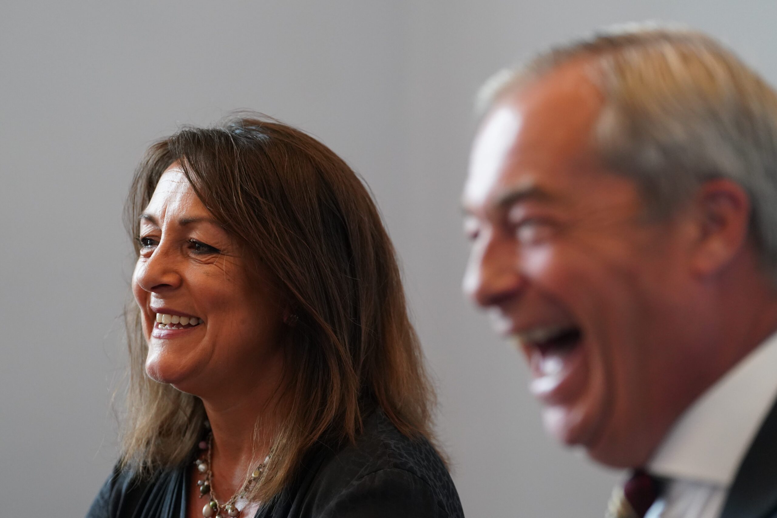 Kent County Council leader Linden Kemkaran with Reform UK leader Nigel Farage earlier this year