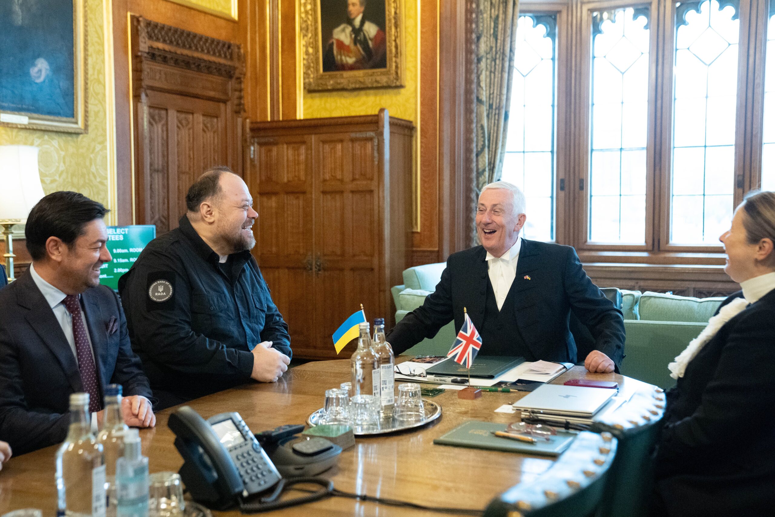 Ruslan Stefanchuk, chairman of the Verkhovna Rada of Ukraine, meets with Commons Speaker Sir Lindsay Hoyle (Stefan Rousseau/PA)