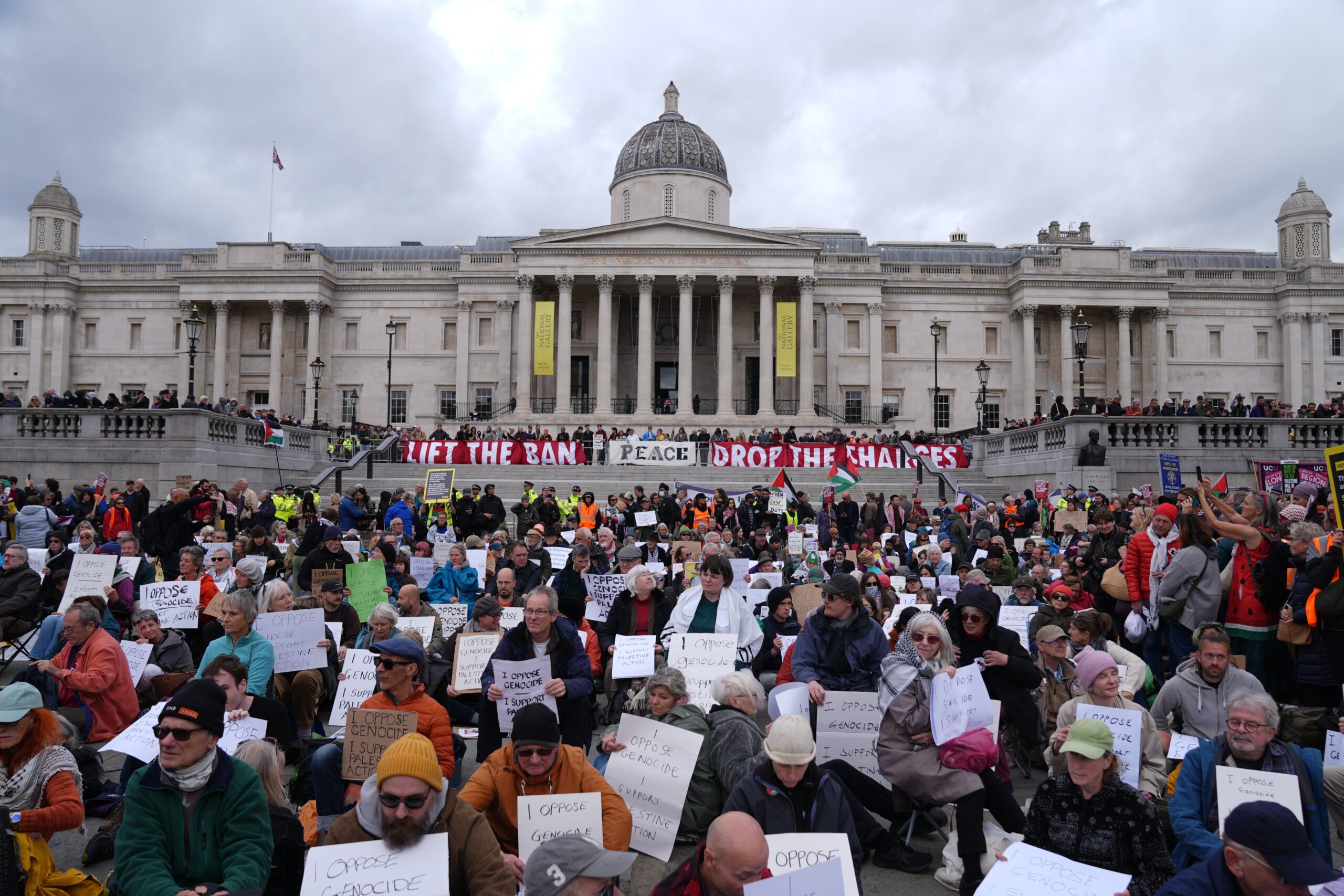 Protesters taking part in a demonstration in support of banned terror group Palestine Action on Saturday