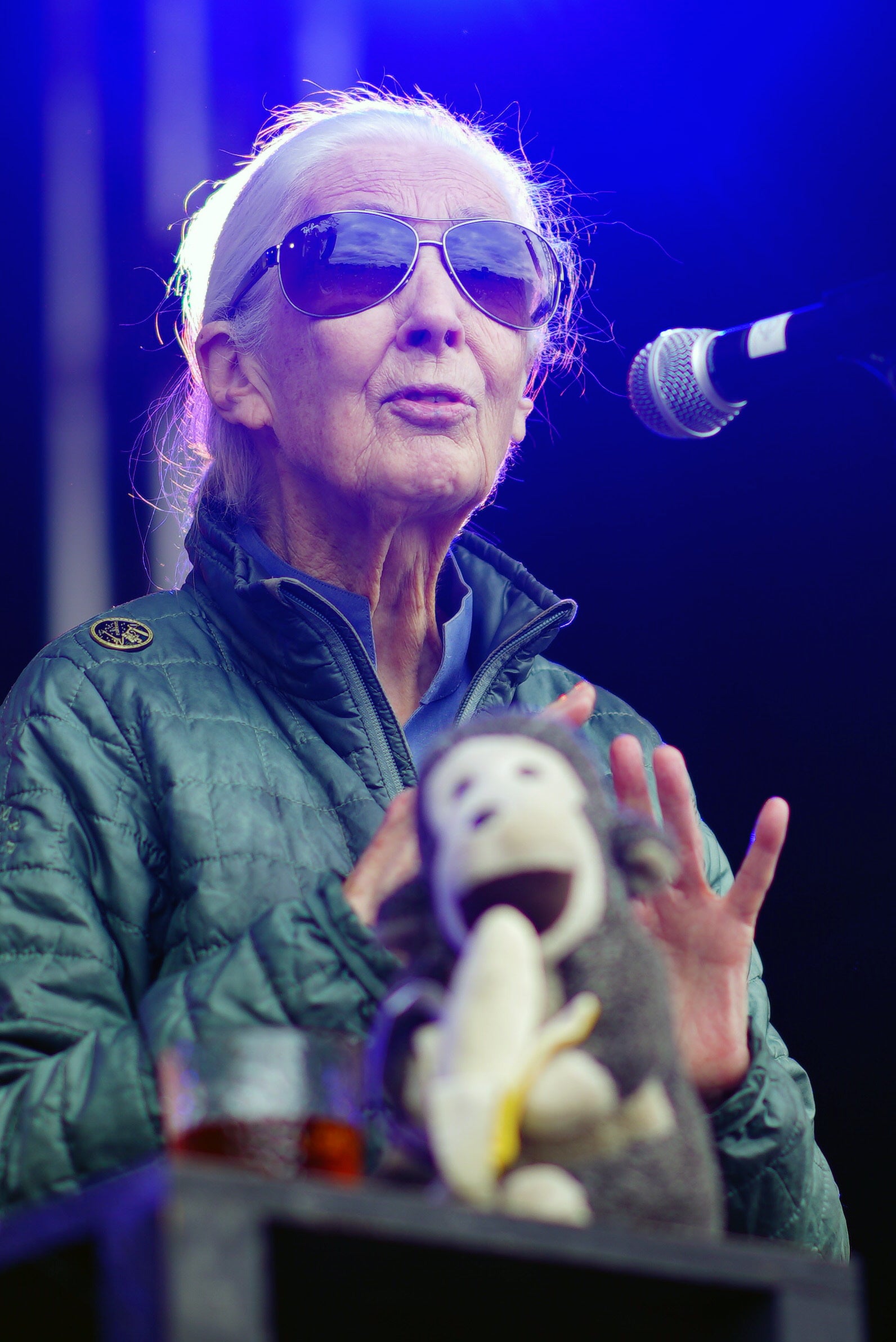 Dame Jane Goodall on the Greenpeace stage during the Glastonbury Festival 2024