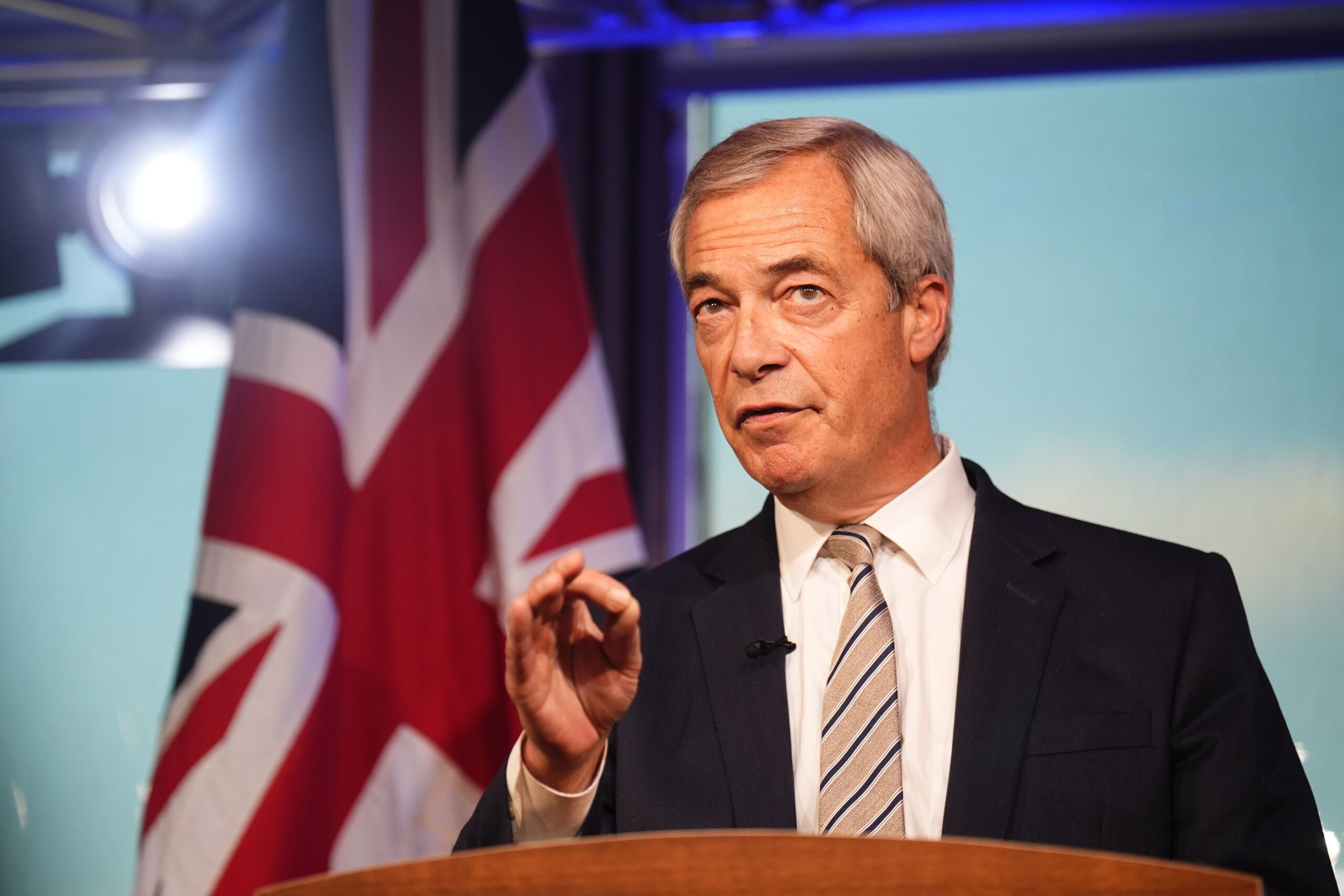 Reform UK leader Nigel Farage had very few mentions in Kemi Badenoch’s speech (PA)