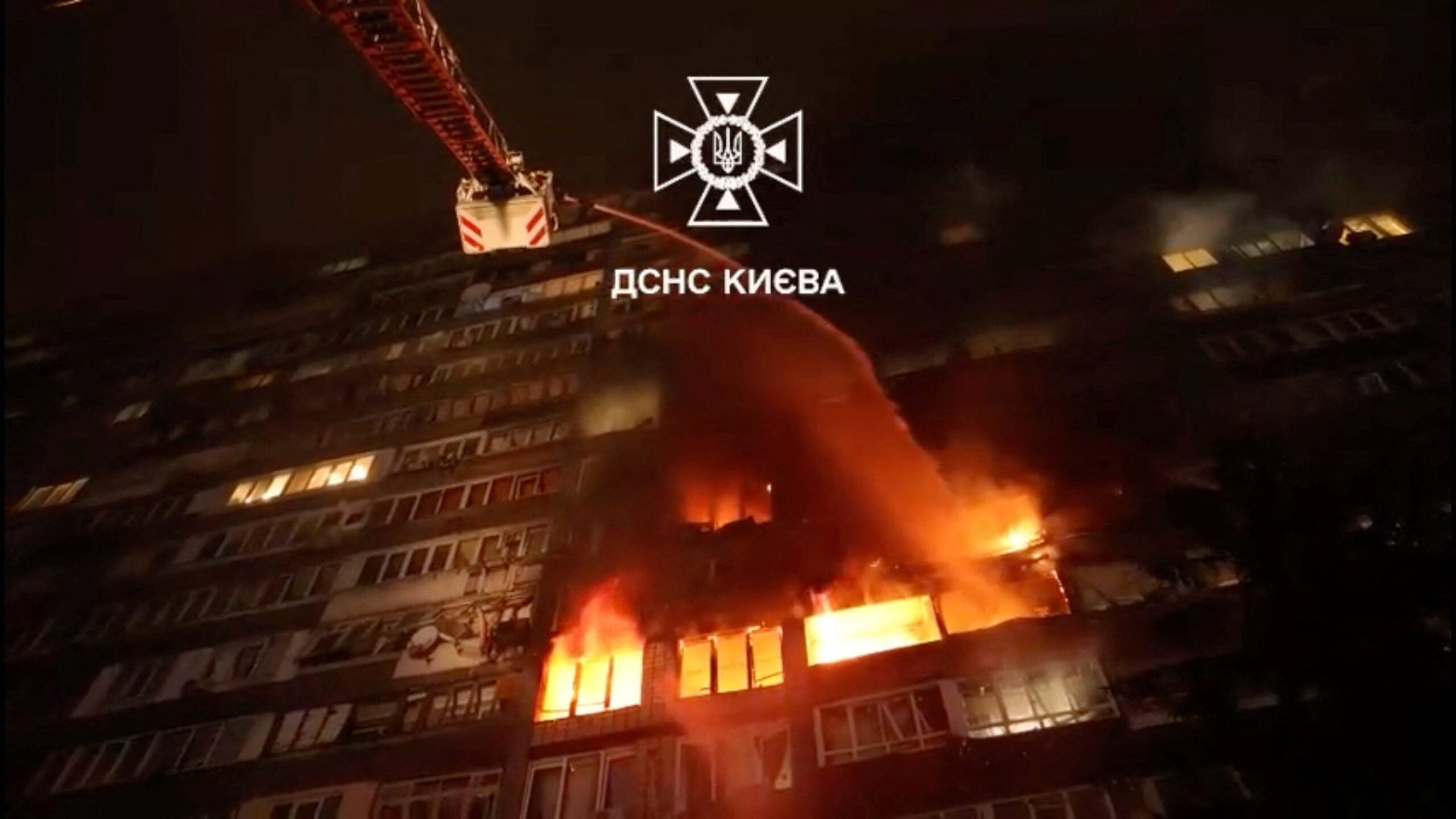 Fires are being extinguised in the aftermath of Russia's strikes on Kyiv