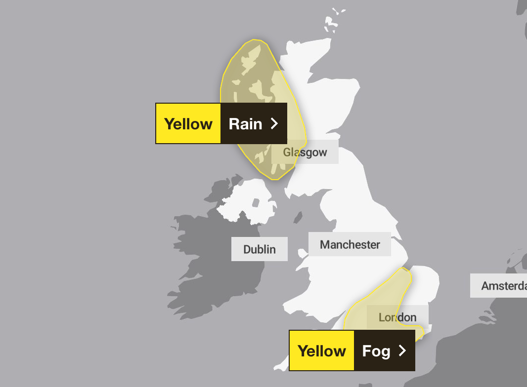 Areas of Scotland and south-west England will see the first of the bad weather