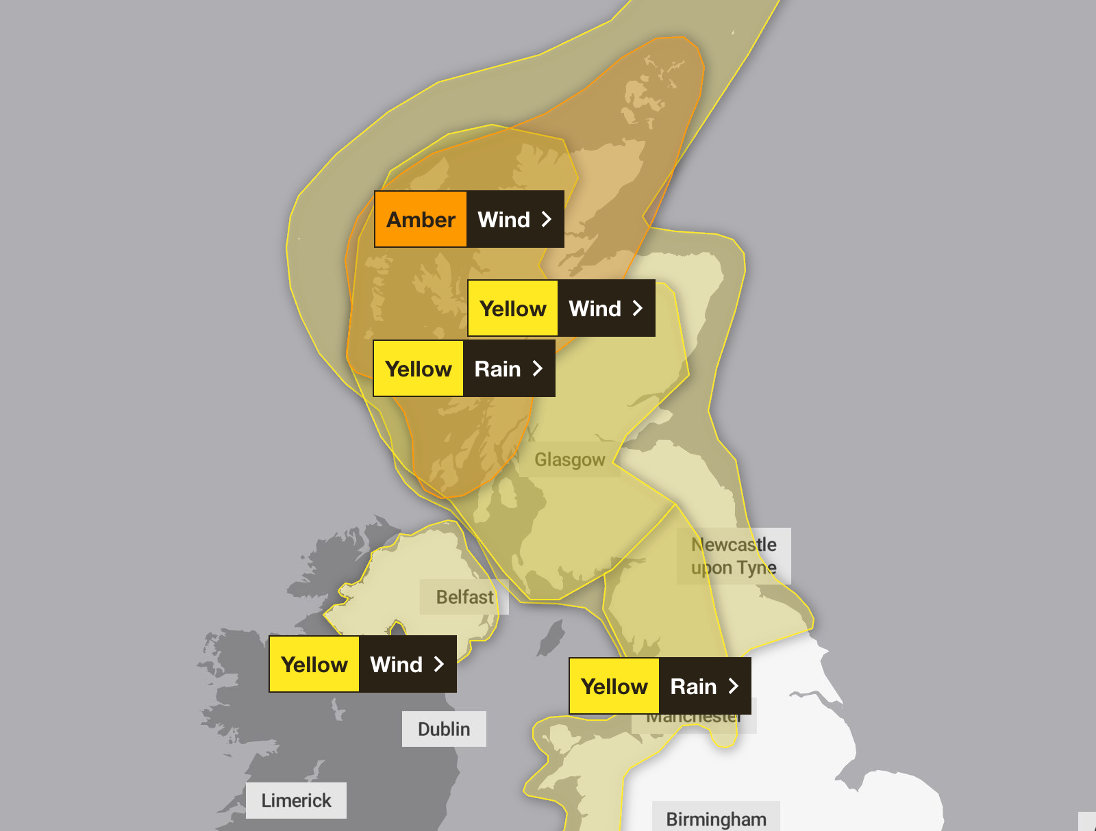 Five weather warnings are in place on Friday