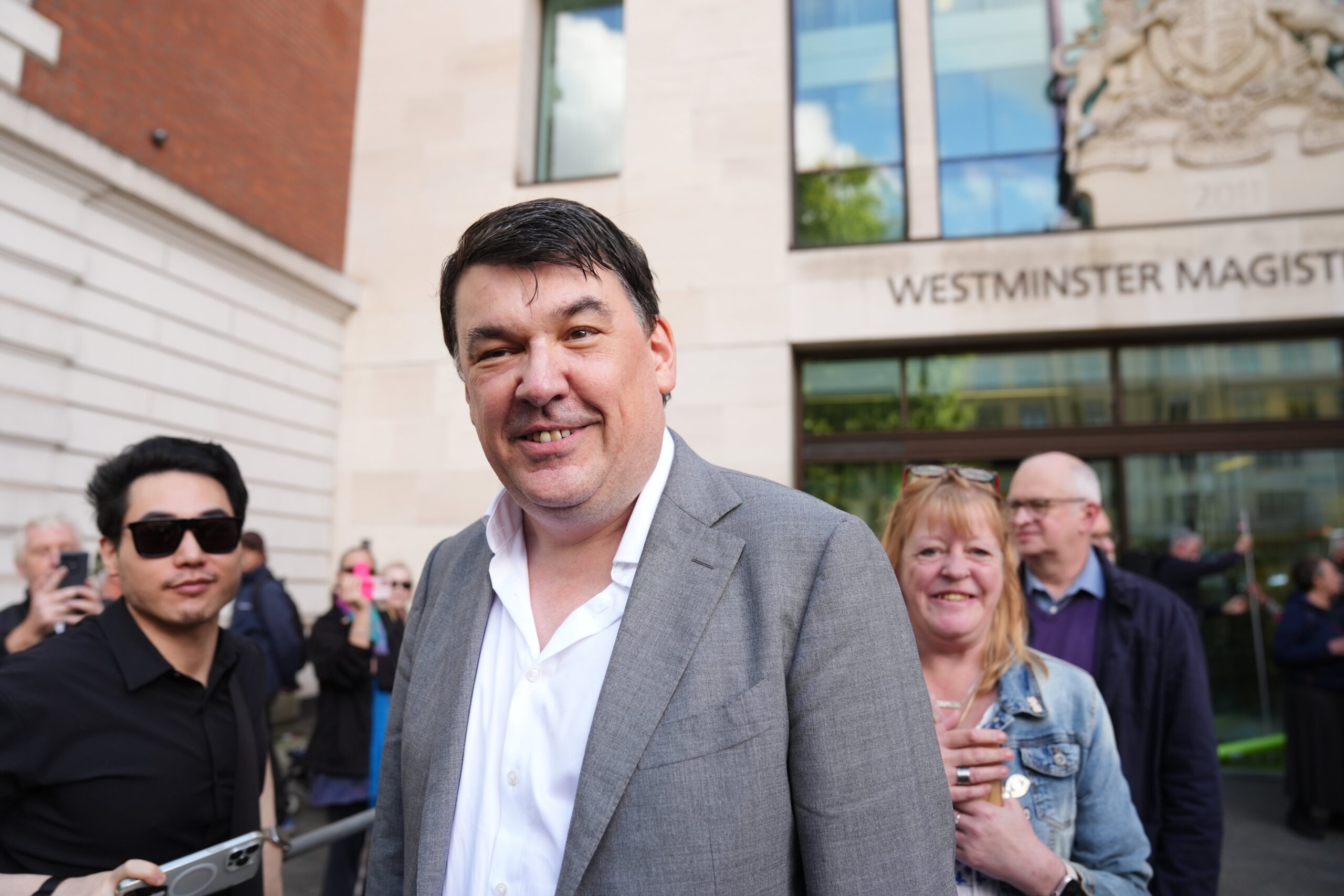 Graham Linehan outside Westminster Magistrates’ Court during a trial for allegedly harassing trans activist Sophia Brooks