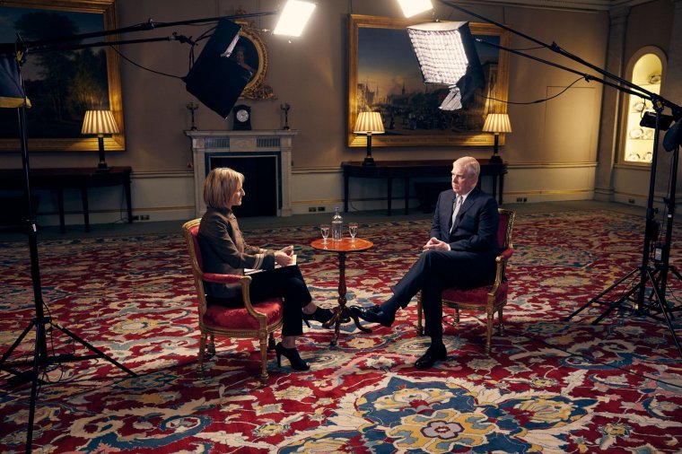 For use in UK, Ireland or Benelux countries only Undated BBC handout file photo showing the Duke of York speaking about his links to Jeffrey Epstein in an interview with BBC Newsnight's Emily Maitlis. Issue date: Tuesday February 15, 2022. PA Photo. See PA story COURTS Andrew. Photo credit should read: Mark Harrison/BBC/PA Wire NOTE TO EDITORS: Not for use more than 21 days after issue. You may use this picture without charge only for the purpose of publicising or reporting on current BBC programming, personnel or other BBC output or activity within 21 days of issue. Any use after that time MUST be cleared through BBC Picture Publicity. Please credit the image to the BBC and any named photographer or independent programme maker, as described in the caption.