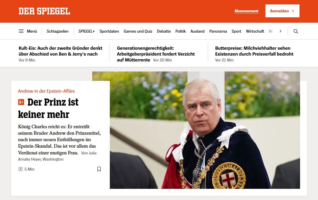 German paper Der Spiegel also led with the story, saying “King Charles has had enough” and is “officially holding his brother accountable”.