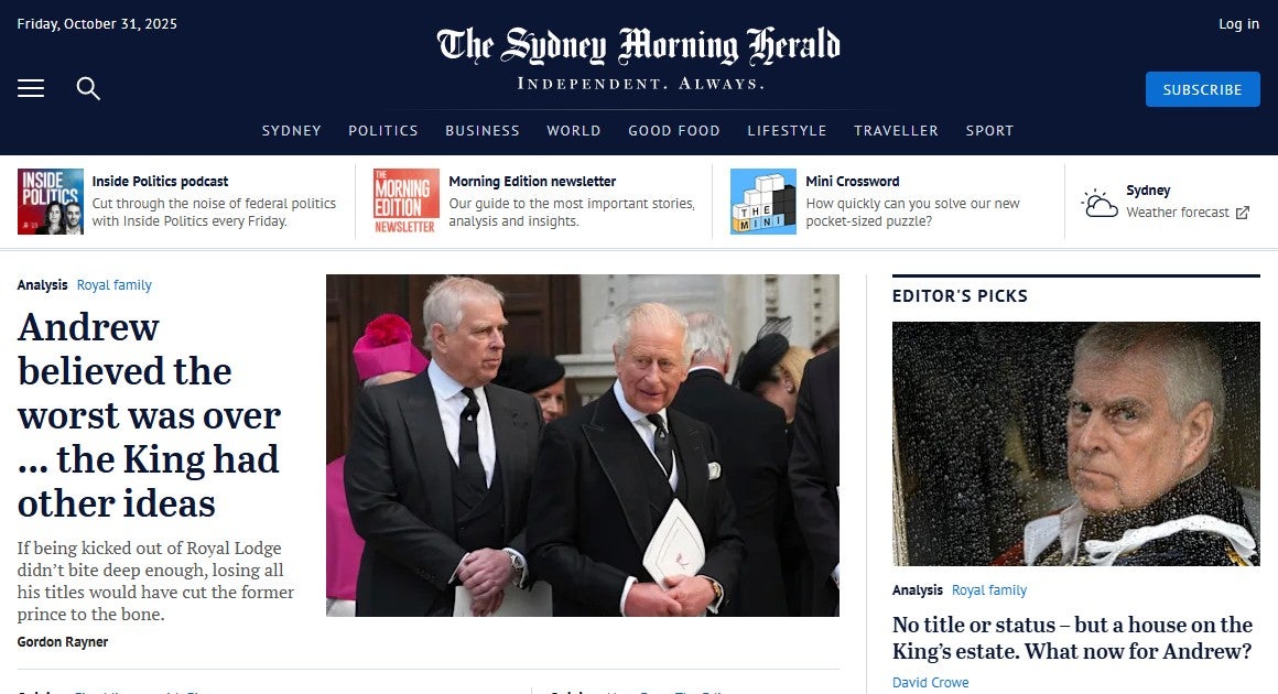 The King’s announcement on Thursday became the lead story on several news sites, including The Australian and The Sydney Morning Herald.