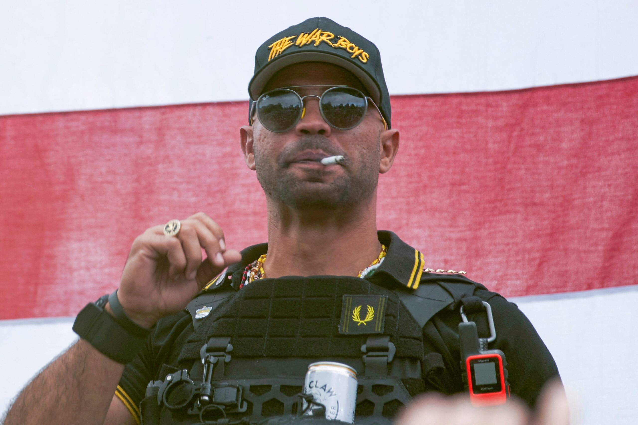 Former Proud Boys leader Enrique Tarrio, pictured at a rally organized by the Proud Boys in Portland, Oregon, showed up in Miami at a ‘No Kings’ rally October 18