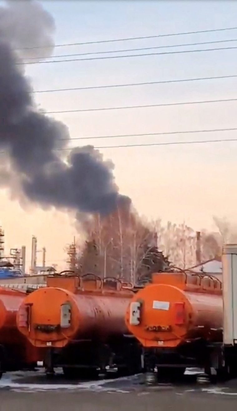 Smoke billows after Ukraine's SBU drone strikes a refinery, amid Russia's attack on Ukraine, in Ryazan, Ryazan Region, Russia, in this screen grab from a video obtained by Reuters, March 13, 2024. Video Obtained By Reuters/via REUTERS THIS IMAGE HAS BEEN SUPPLIED BY A THIRD PARTY. MANDATORY CREDIT. NO RESALES. NO ARCHIVES.