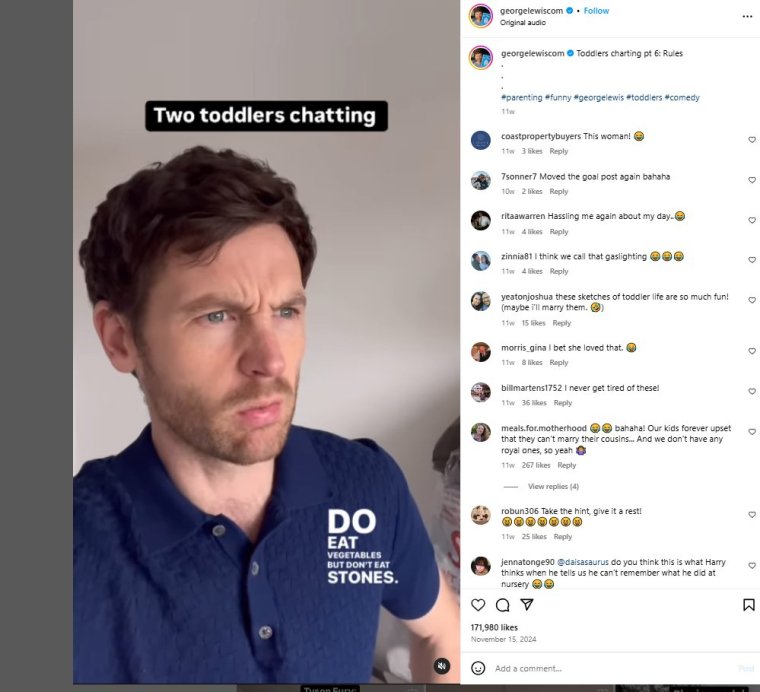 George Lewis - comedian Grabs from his Instagram https://www.instagram.com/georgelewiscom/?hl=en