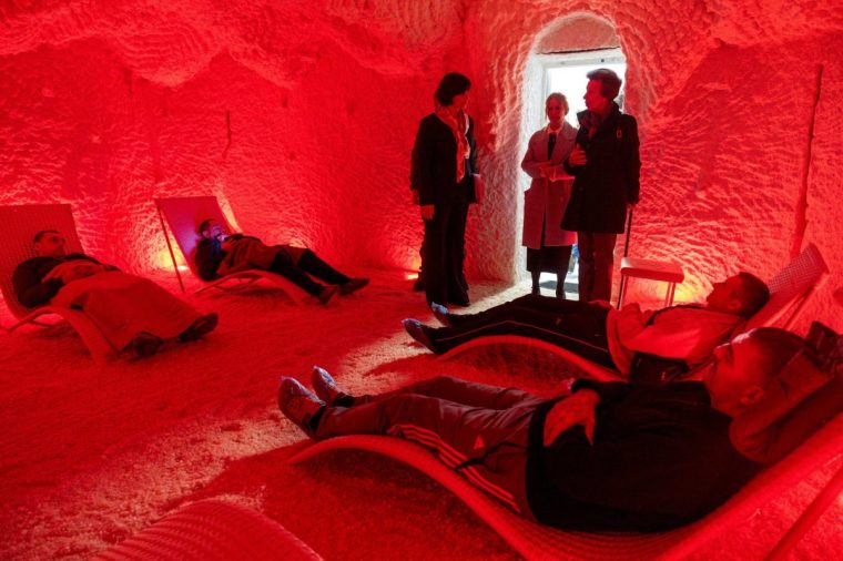 The Princess Royal (right) meets Ukrainian war veterans relaxing in a salt therapy room at a rehabilitation centre, in Kyiv, after making a surprise trip to Ukraine in a show of solidarity with children and families facing the horrors of the Russian invasion. The King's sister travelled to the war-torn country on Tuesday, where she left a toy bear at a children's memorial in a poignant tribute to youngsters killed in the conflict. Picture date: Tuesday September 30, 2025. PA Photo. Photo credit should read: Thomas Peter/PA Wire