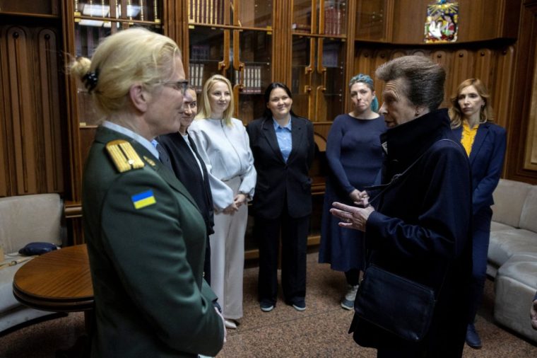 The Princess Royal speaks with service personnel and veterans at the Second World War Memorial Complex in Kyiv, after making a surprise trip to Ukraine in a show of solidarity with children and families facing the horrors of the Russian invasion. The King's sister travelled to the war-torn country on Tuesday, where she left a toy bear at a children's memorial in a poignant tribute to youngsters killed in the conflict. Picture date: Tuesday September 30, 2025. PA Photo. Photo credit should read: Thomas Peter/PA Wire