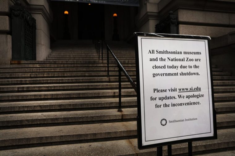 NEW YORK, NEW YORK - JANUARY 02: A sign informs visitors that the Smithsonian Institution's National Museum of the American Indian is closed due to the government shutdown on January 02, 2019 in New York City. As President Donald Trump continues to insist on money to build a wall along the Southern border of the United States, the partial government shutdown and the standoff with Democrats continues. (Photo by Spencer Platt/Getty Images)