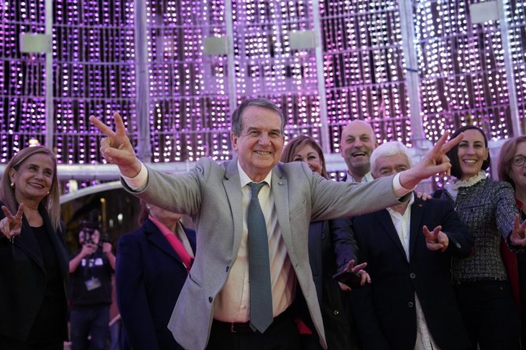 VIGO, PONTEVEDRA GALICIA, SPAIN - NOVEMBER 16: The mayor of Vigo, Abel Caballero, during the switching on of the Christmas lights at Porta do Sol, on 16 November, 2024 in Vigo, Pontevedra, Galicia, Spain. This year the tree is bigger, exceeding 45 meters, and crowned by a giant star of 17 meters in diameter. In addition, the tree is walkable, will offer light shows and music every hour from 18.30 to 21.30 and will be accompanied by eight other trees of lights instead of hanging decoration. (Photo By Adrian Irago/Europa Press via Getty Images)