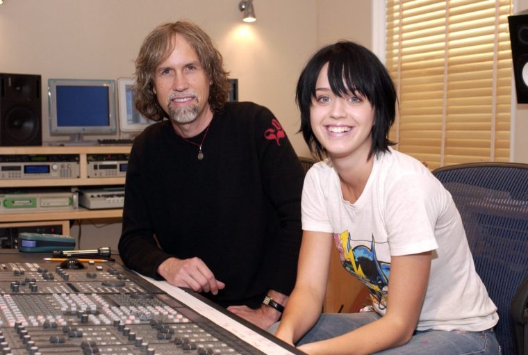 WEST HOLLYWOOD, CA - SEPTEMBER 25: (EXCLUSIVE COVERAGE) Katy Hudson AKA Katy Perry and producer Glen Ballard pose during a portrait session on September 25, 2002 in West Hollywood, California. (Photo by Lester Cohen/WireImage)