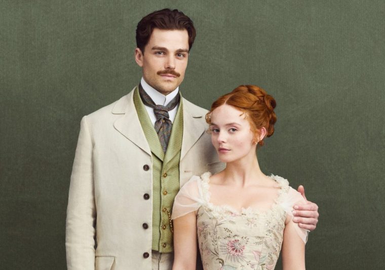 Gibson as Irene Heron, with Joshua Orpin as her screen husband Soames Forsyte, in the period drama 'The Forsytes' (Photo: PBS /Mammoth Screen /5 Broadcasting)