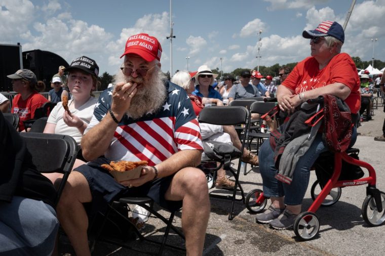 DES MOINES, IOWA - JULY 03: With temperatures in the low 90's, supporters of President Donald Trump arrive for a rally at the Iowa State Fairgrounds on July 03, 2025 in Des Moines, Iowa. Today Congress narrowly passed Trump's One Big Beautiful Bill Act. (Photo by Scott Olson/Getty Images)