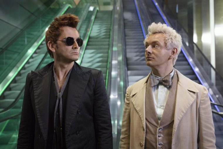 Television programme, 'Good Omens' Michael Sheen (angel) and David Tennant (demon) (subtitle The Nice And Accurate Prophecies of Agnes Nutter, Witch), a whimsical twist on the apocalypse. Now it?s been turned a six-episode all-star TV drama with Frances McDormand as the voice of God, Benedict Cumberbatch as the voice of Satan, Jon Hamm as Archangel Gabriel and Anna Maxwell Martin as Beelzebub. Turn over to find leading men Michael Sheen (angel) and David Tennant (demon) talk us through facing down the Antichrist. Together they mig