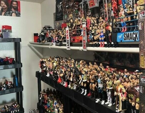 Just a fraction of the hundreds of wrestling action figures seized by police in San Diego