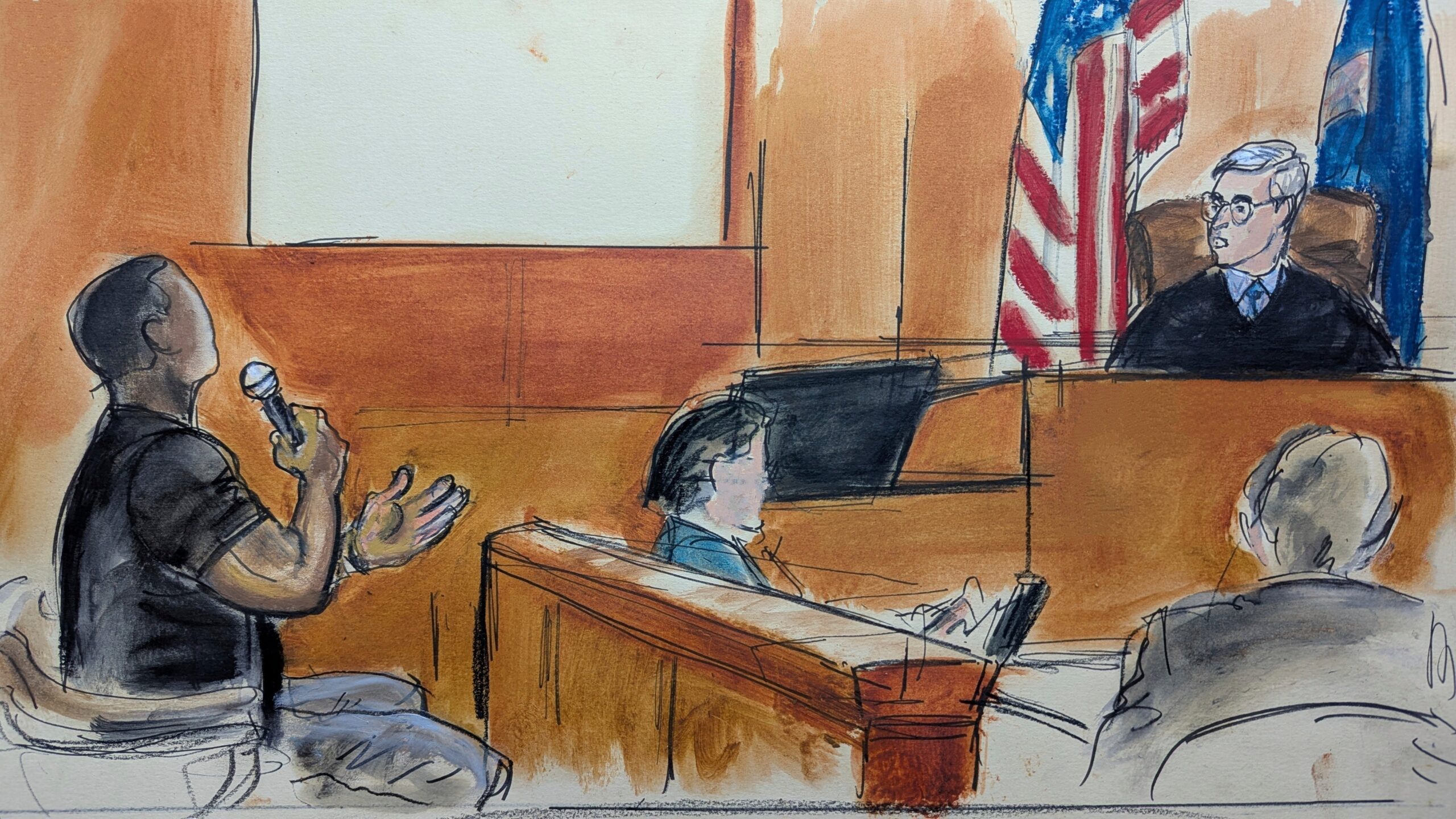 Juror number one, left, speaks to Judge Curtis Farber regarding the dynamic in the jury room during Harvey Weinstein's sexual misconduct trial in Manhattan criminal court, Wednesday, June 11, 2025, in New York