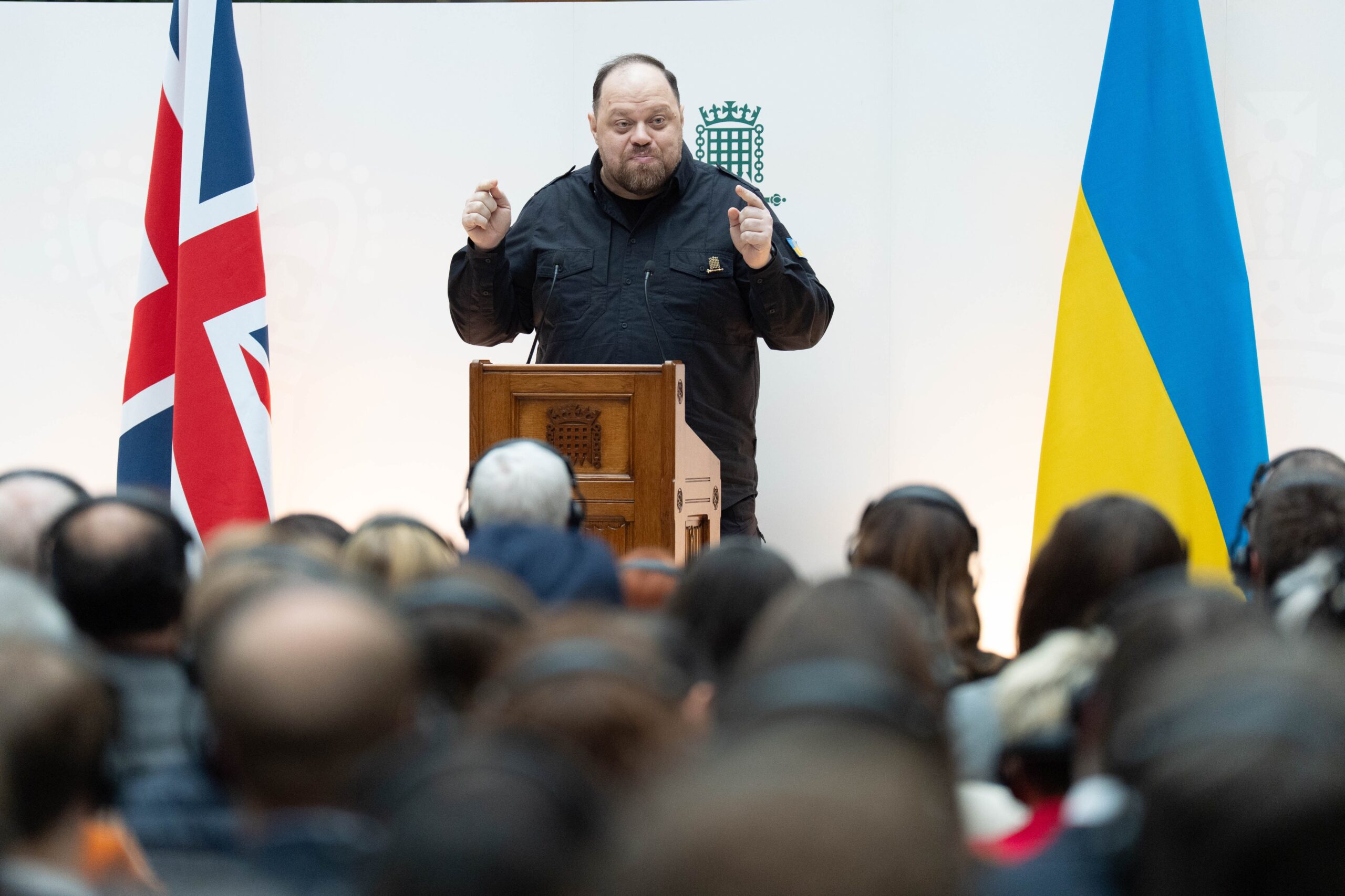 Ruslan Stefanchuk addresses MPs and peers in Parliament (Stefan Rousseau/PA)