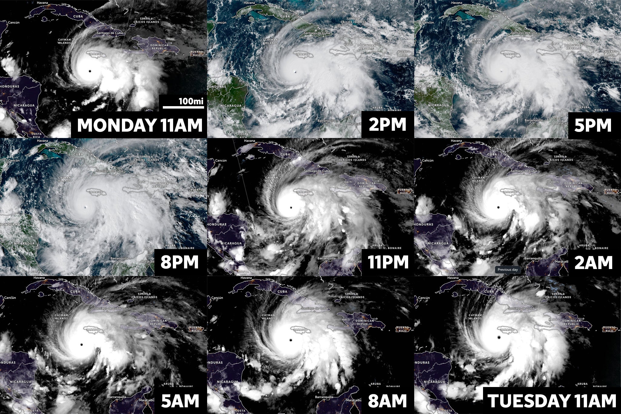 Timelapse shows the slow approach of Hurricane Melissa to Jamaica