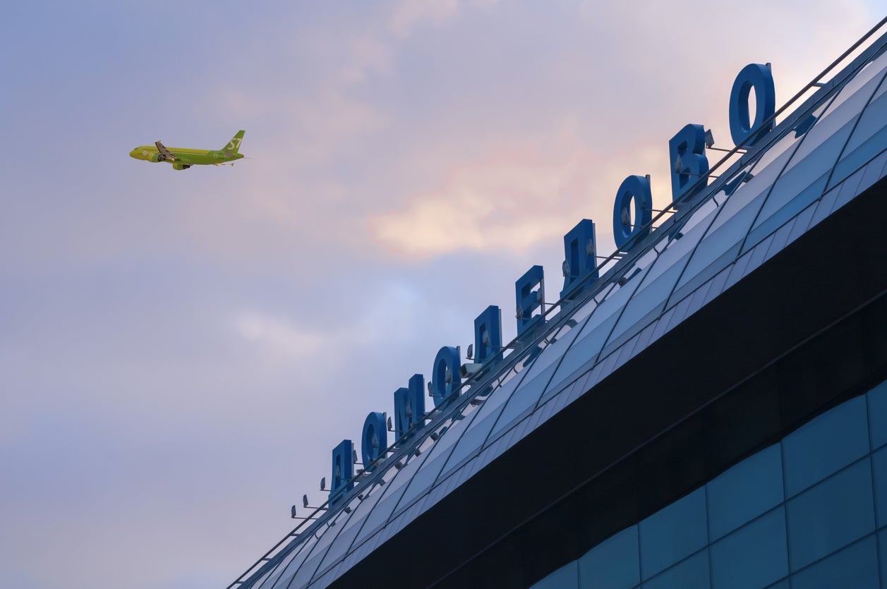 File: A plane flies out of Domodedovo airport, one of the most prominent airports in Russia’s capital