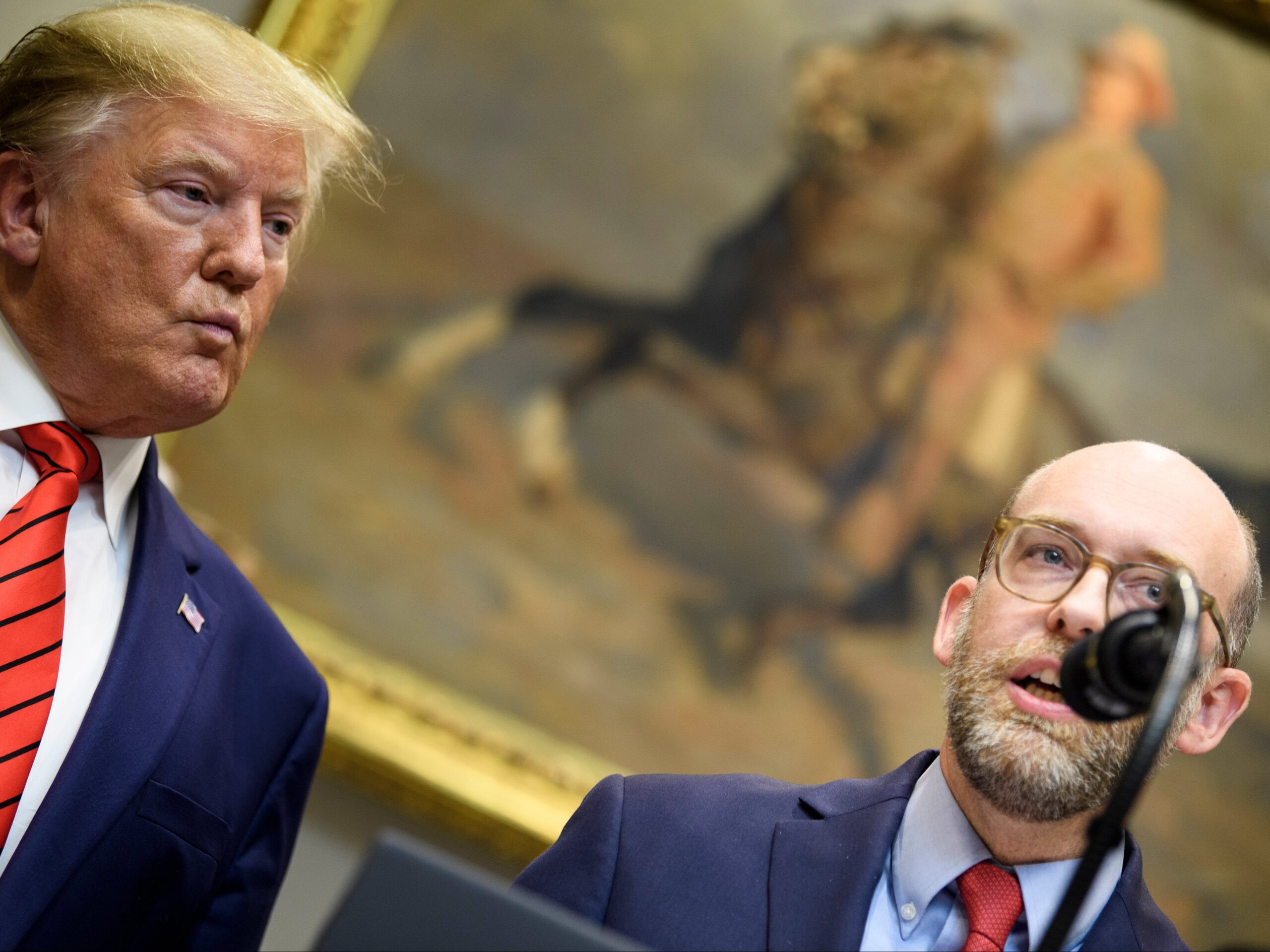 Trump says he’s meeting with OMB Director Russell Vought (pictured at right) about the widespread layoffs he has threatened in retaliation against Democrats during the government shutdown
