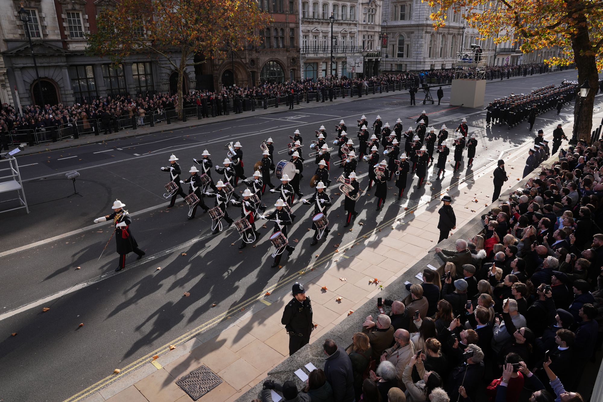 The Band of the Royal Marines march on Whitehall