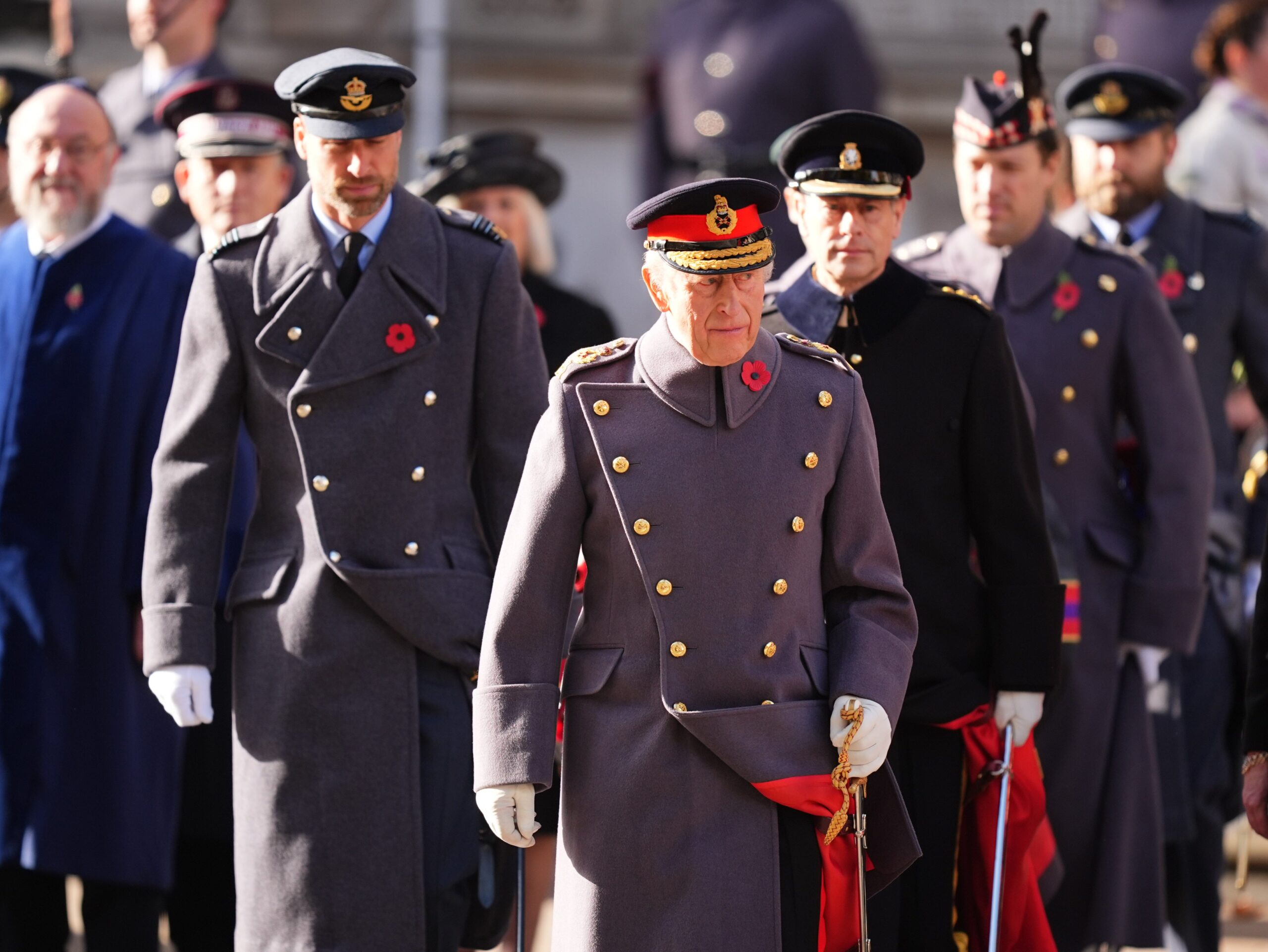 King Charles III followed by the Prince of Wales, (left) and the Duke of Edinburgh (right) during the Remembrance Sunday service in London